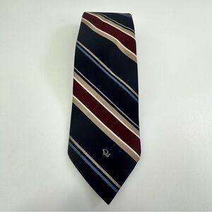 Christian Dior Men's Designer Necktie Blue Red Striped Embroidered Logo Vintage